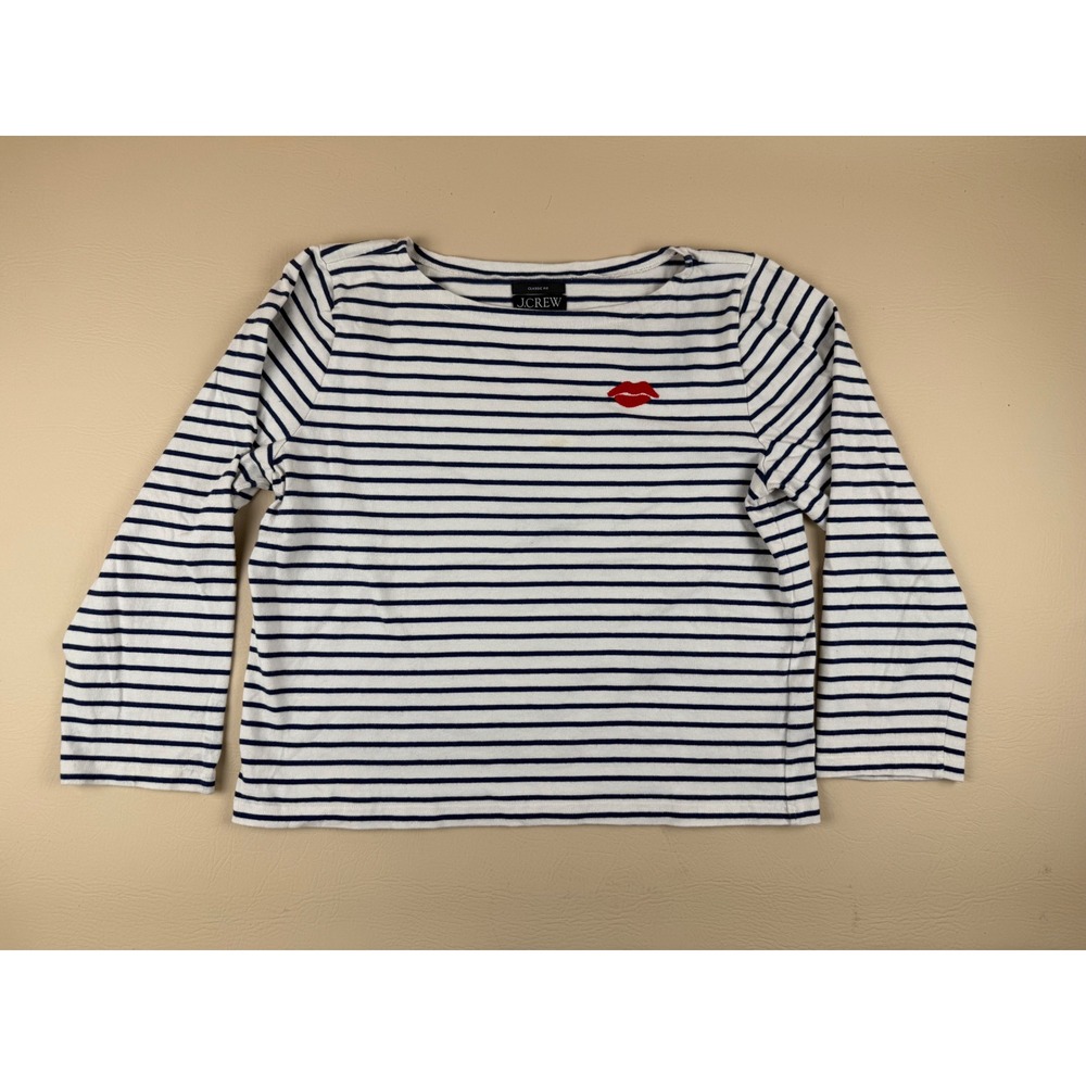 Nautical Striped Long Sleeve‎ Tee Embroidered Lips Small J.Crew